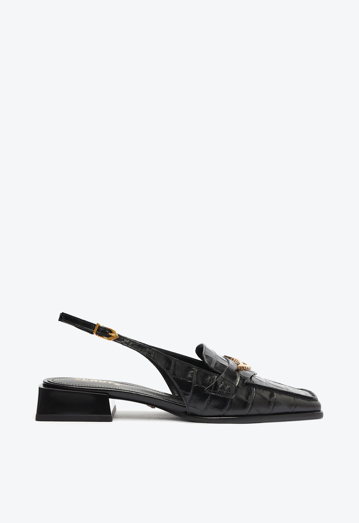 9.5 / Black / Croco Embossed Leather